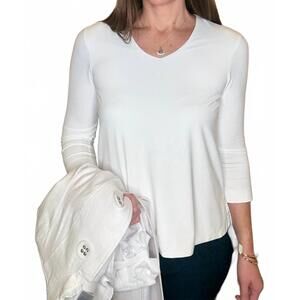NEW MULTIPLES 3/4 sleeve v neck top in white